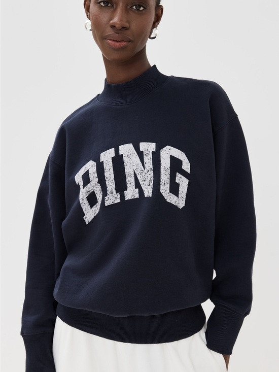 Anine Bing Tops - Anine Bing Navy Blue BING Logo Sweatshirt